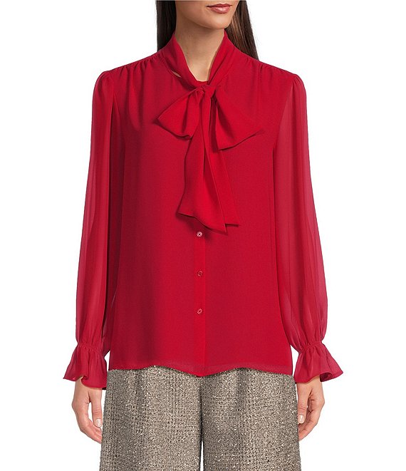 Alex Marie Abigail Woven Georgette Split Round Tie Neck Long Alex Marie Abigail Woven Georgette Split Round Tie Neck Long