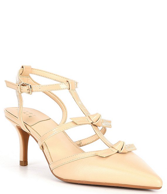 Color:Beached Neutral - Image 1 - Ainsley Leather T-Strap Bow Pumps