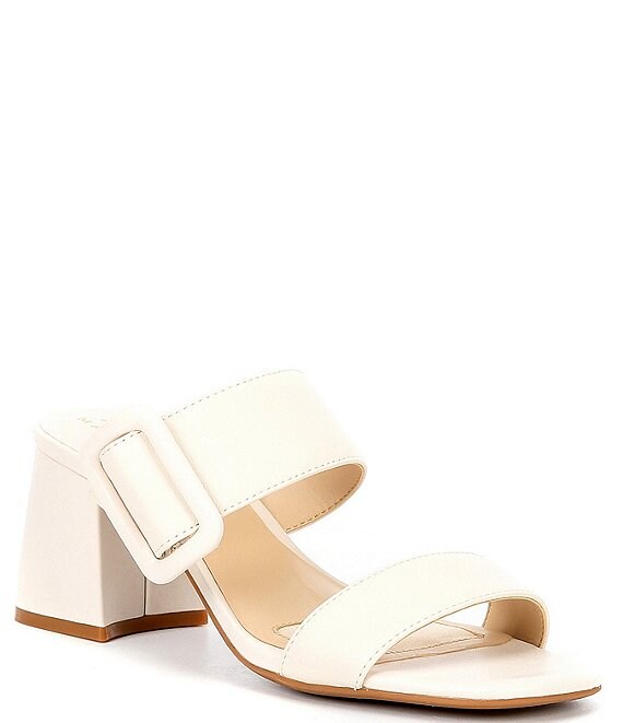 Color:Cloud White - Image 1 - AlayneTwo Buckle Detail Block Heel Sandals