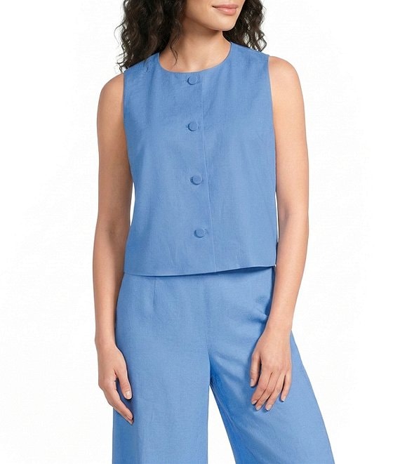 Alex Marie Annie Jewel Neckline Sleeveless Stretch Linen Coordinating Blouse