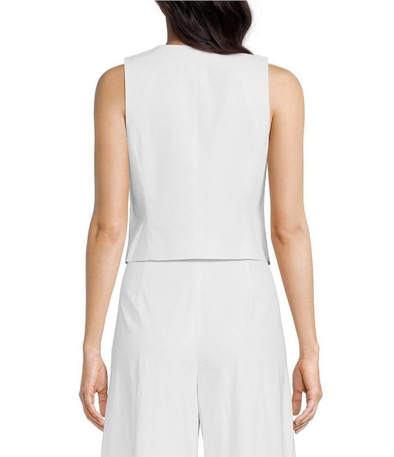 Alex Marie Brook V-Neck Stretch Linen Blend Button Front Vest