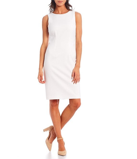 Color:True White - Image 1 - Carrie Anywhere, Everywhere Sleeveless Round Neck Back Slit Pencil Dress