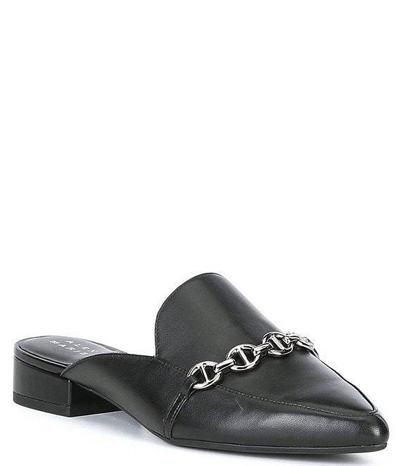 Color:Black - Image 1 - Catricia Leather Chain Detail Point Toe Mules