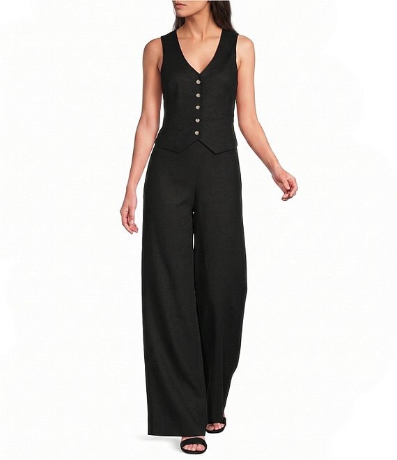 Alex Marie Coordinating Brooke V Neck Sleeveless Stretch Linen Vest