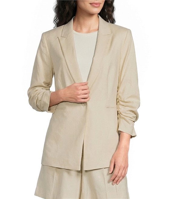 Alex Marie Coordinating Mikayla Stretch Linen Blend Collared Long Sleeve Jacket