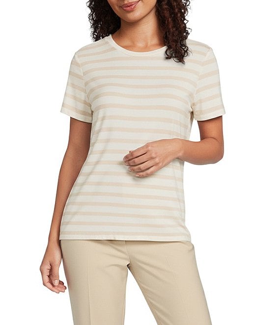 Alex Marie Ellen Jersey Knit Crew Neck Short Sleeve Striped Tee Shirt
