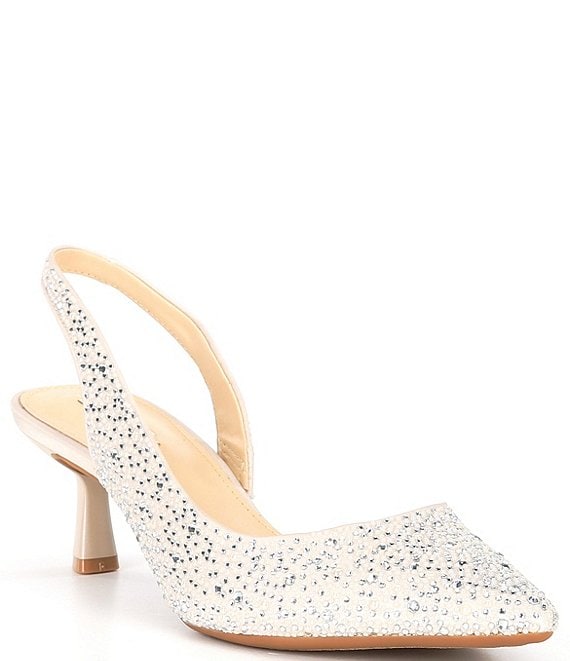Color:Cloud White - Image 1 - GarielleTwo Rhinestone and Pearl Slingback Pumps