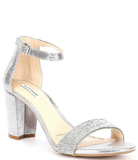 Color:Silver - Image 1 - HalmarTwo Rhinestone Strap Block Heel Sandals