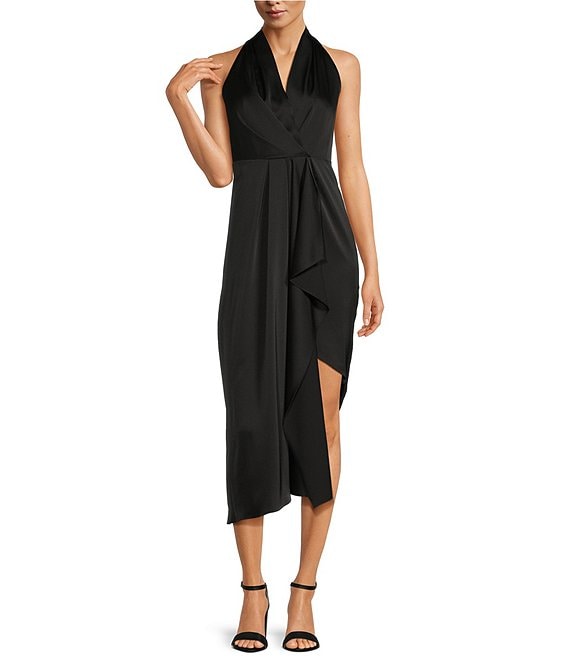 Alex Marie Hazel Surplice V Neck Sleeveless Satin Asymmetrical Hem Midi Dress Dillard s