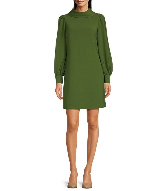 Color:Olive - Image 1 - Heidi Funnel Neck Long Sleeve Social Dress