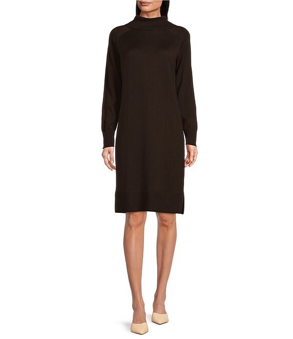 Color:Espresso - Image 1 - Karina Turtleneck Long Sleeve Sweater Dress