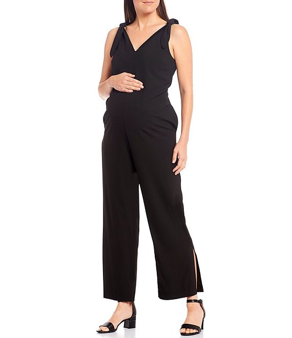 Color:Black - Image 1 - Katy V-Neck Sleeveless Maternity Jumpsuit