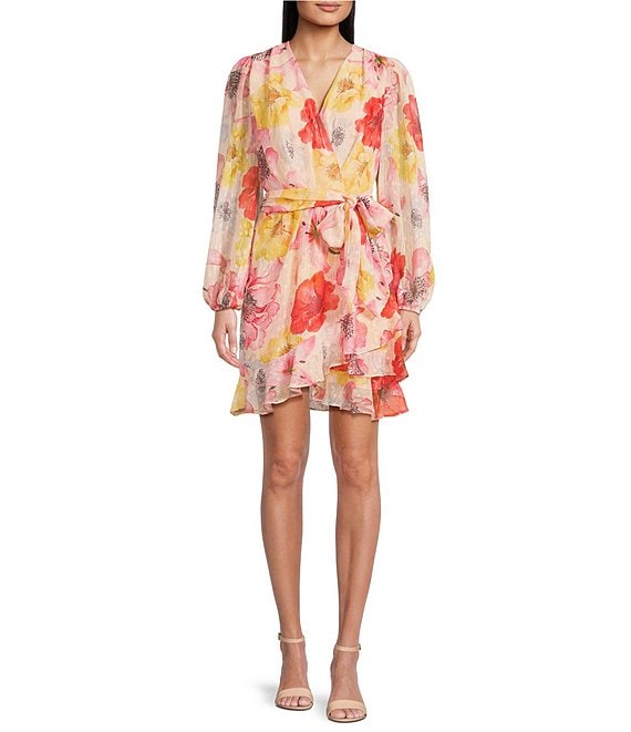 Alex Marie Laurel Floral Long Sleeve Surplice V-Neck A-Line Alex Marie Laurel Floral Long Sleeve Surplice V-Neck A-Line