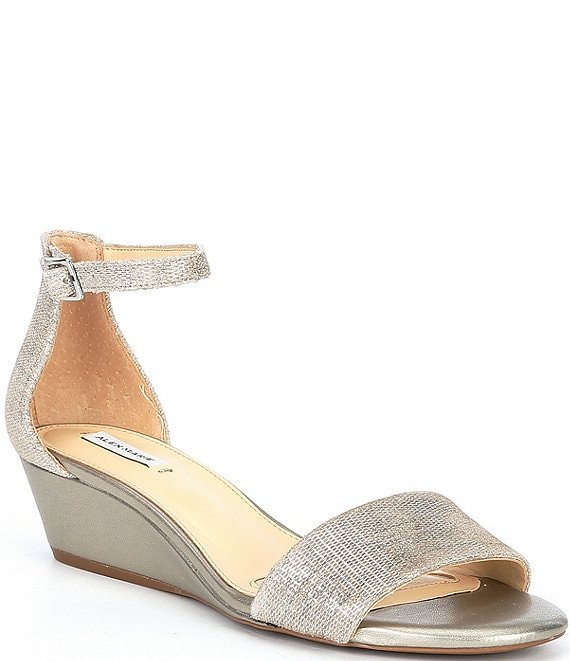 Color:New Light Grey/Ceylon - Image 1 - MairiTwo1 Metallic Leather Ankle Strap Wedge Sandals