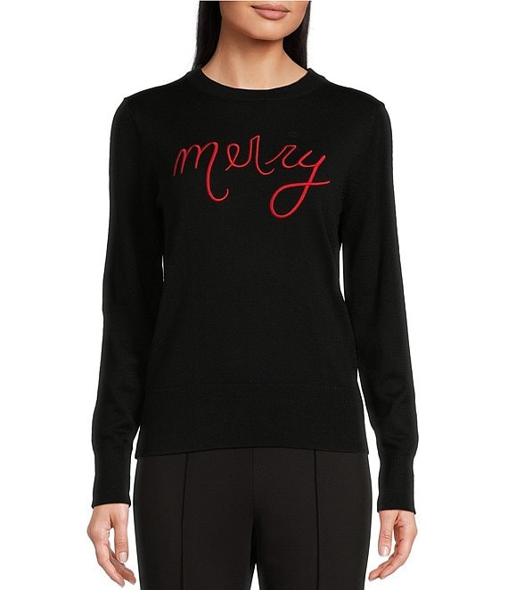 Alex Marie Merry Script Print Crew Neck Long Sleeve Festive