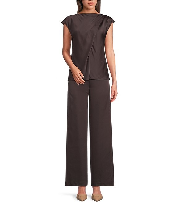 Alex Marie Miranda Satin Mock Neck Cap Sleeve Blouse