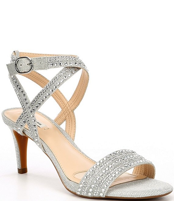 silver bling strappy heels