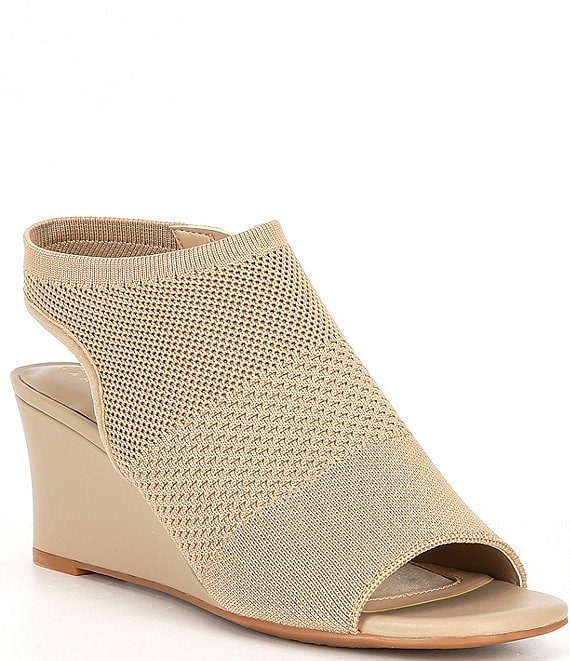 Color:Spanish Sand - Image 1 - Patti Stretch Knit Wedge Sandals