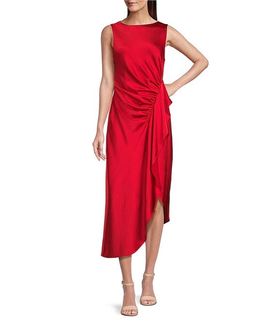 Alex Marie Petite Monica Drapey Satin Sleeveless Midi Dress | Dillard's