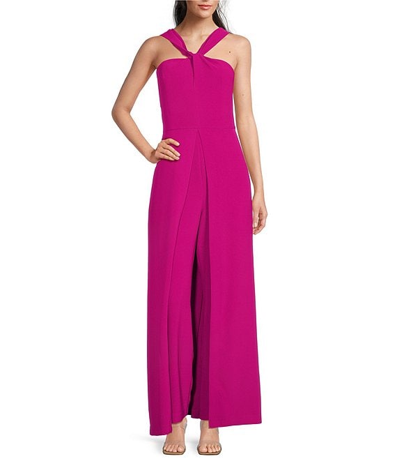 Alex Marie Petite Size Harriet Crepe Sleeveless Twist Neck Jumpsuit, Magenta - Image 1