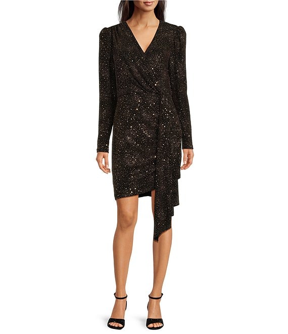 Alex Marie Petite Size Milly Glitter Knit Surplice V-Neck