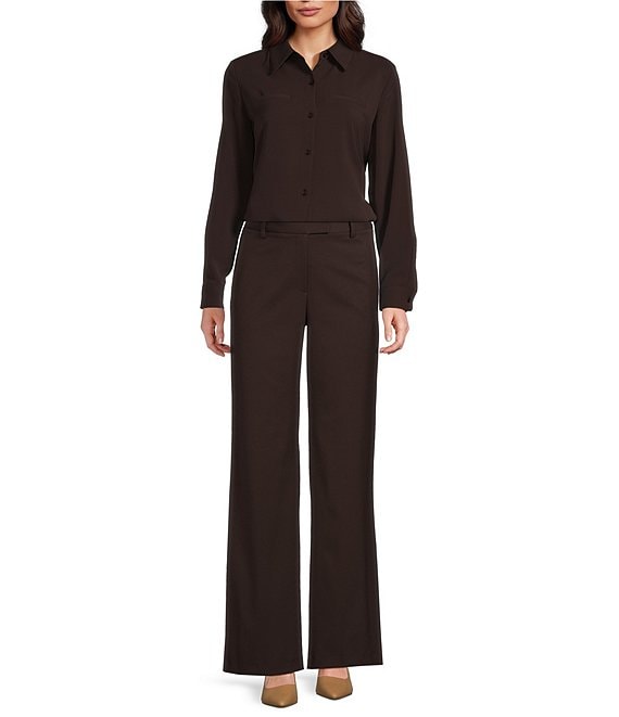 Alex Marie Piper Lightweight Soft Crepe de Chine Point Collar Long Sleeve Button Front Top