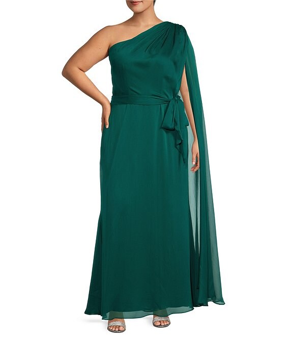 Color:Teal - Image 1 - Plus Size Evie Georgette One Shoulder Evening Dress