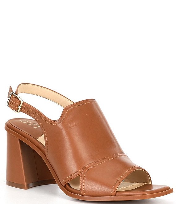 Color:Sweet Caramel - Image 1 - Quiller Leather Square Toe Slingback Block Heel Sandals