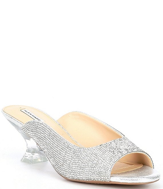 Color:Silver - Image 1 - Tynslee Rhinestone Lucite Heel Dress Sandals