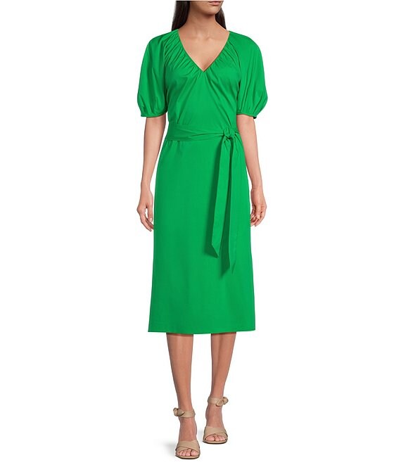 Alex Marie x Brrr° Everly V-Neck Puff Sleeve Midi Dress