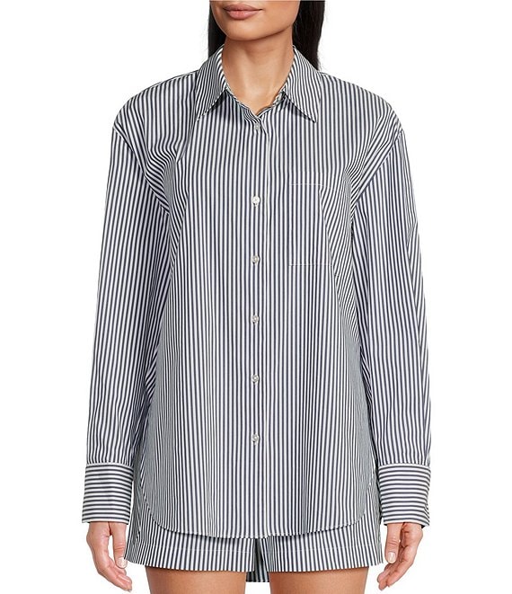 Alex Marie X Brrr° Iris Pin Stripe Point Collar Button Front Blouse 