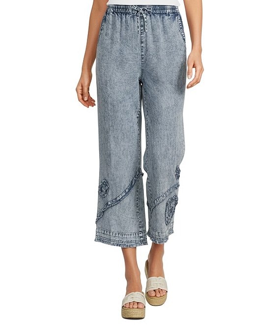 Ali Miles Coordinating Applique Drawstring Straight Pull-On Pants