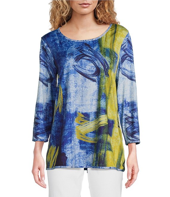 Ali Miles Knit Reversible Abstract Print Scoop Neck 3/4 Sleeve Tunic ...