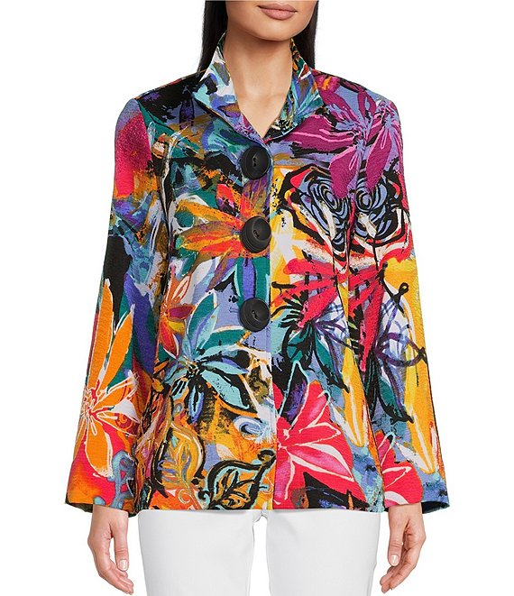 Ali Miles Petite Size Abstract Print Woven Wire Collar 3/4 Sleeve 3 ...