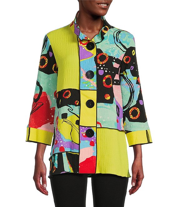 Ali Miles Petite Size Color Blocked Abstract Print Wire Collar 3/4 ...