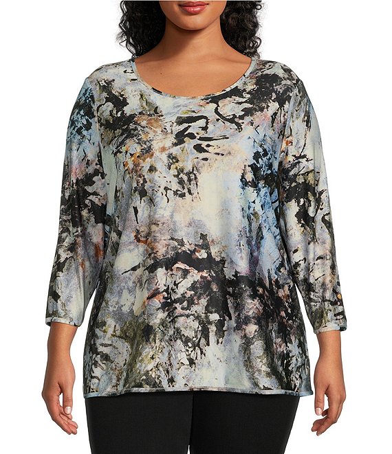 Ali Miles Plus Size Reversible Knit Abstract City View Print Round Neck ...