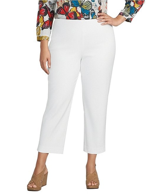 Ali Miles Plus Size Woven Pull-On Crop Straight Leg Pants