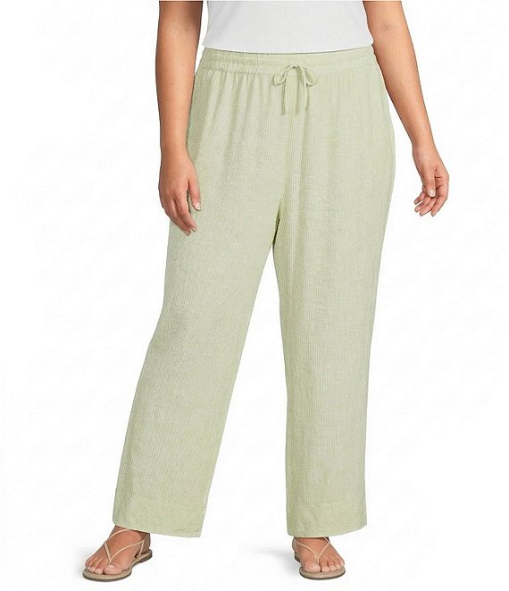 Ali Miles Plus Size Yarn-Dyed Striped Drawcord Cropped Pants