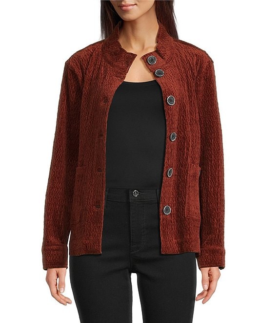 Ali Miles Point Collar Long Sleeve Button Front Jacket