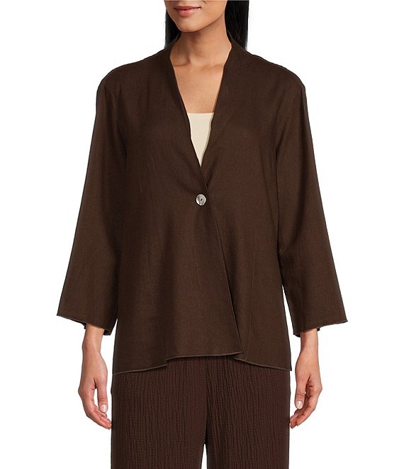 Ali Miles Woven Band Neck 3/4 Sleeve Single Button Coordinating