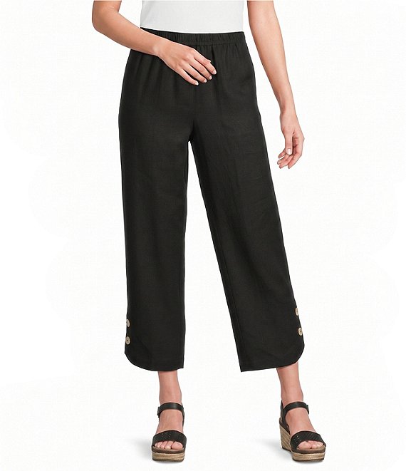 Ali Miles Woven Button Detail Pull-On Ankle Pants