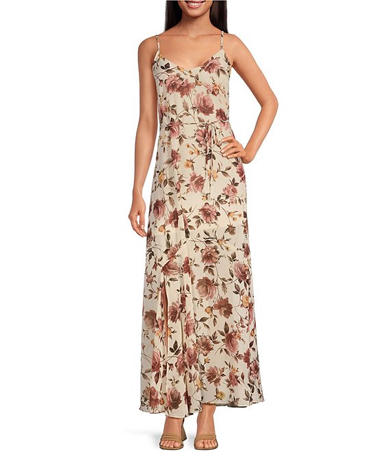 Allison & Kelly Floral Print Waist Tie Maxi Dress | Dillard's