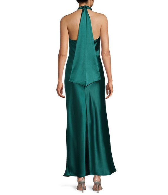 halter neck drape dress Allison & Kelly Tie Back Maxi ball gown wedding dress halter. neck