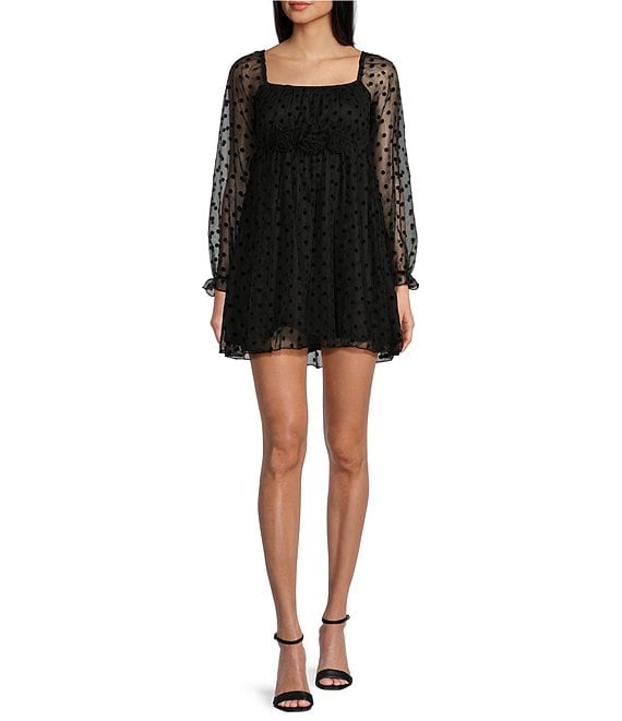 Allison & Kelly Long Sleeve Dot Mesh Baby Doll Dress | Dillard's