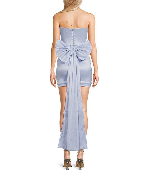 Allison & Kelly Strapless Taffeta Bow Back With Detachable Train Mini Dress