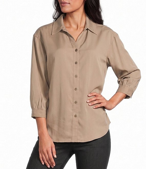 Allison Daley 3/4 Sleeve Button Front Point Collar Blouse