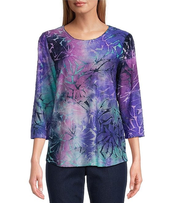 Allison Daley 3/4 Sleeve Crew Neck Tie Dye Jacquard Knit Top