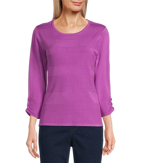 Color:Iris Orchid - Image 1 - 3/4 Sleeve Jewel Neck Top