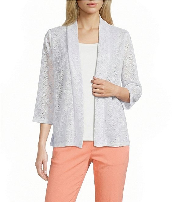 Allison Daley 3/4 Sleeve Open Front Pointelle Cardigan