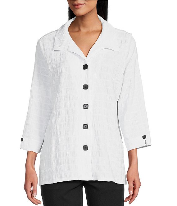 Allison Daley 3/4 Sleeve Point Collar Button Front Knit Top